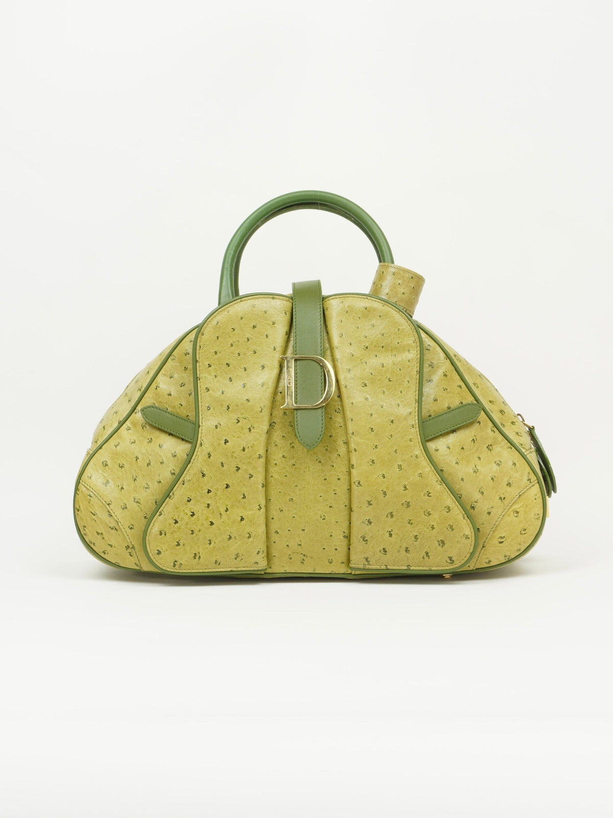 CHRISTIAN DIOR OSTRICH DOUBLE SADDLE BOWLER BAG