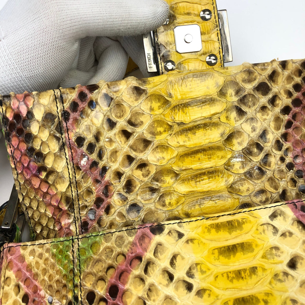 FENDI MULTI COLOUR PYTHON SNAKESKIN BAGUETTE BAG WITH MIRROR DETAILING