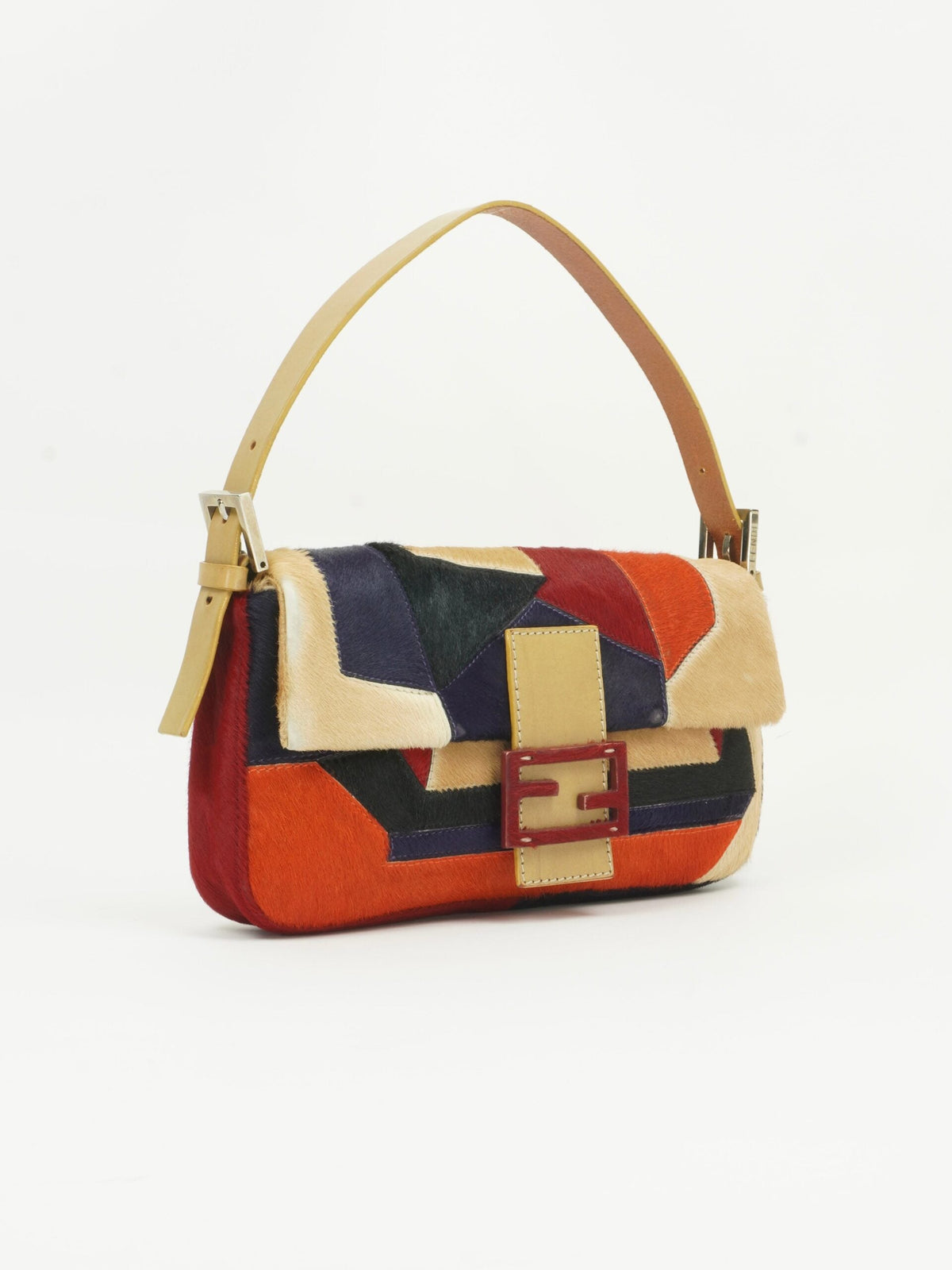 FENDI CALF HAIR PATCHWORK BAGUETTE BAG