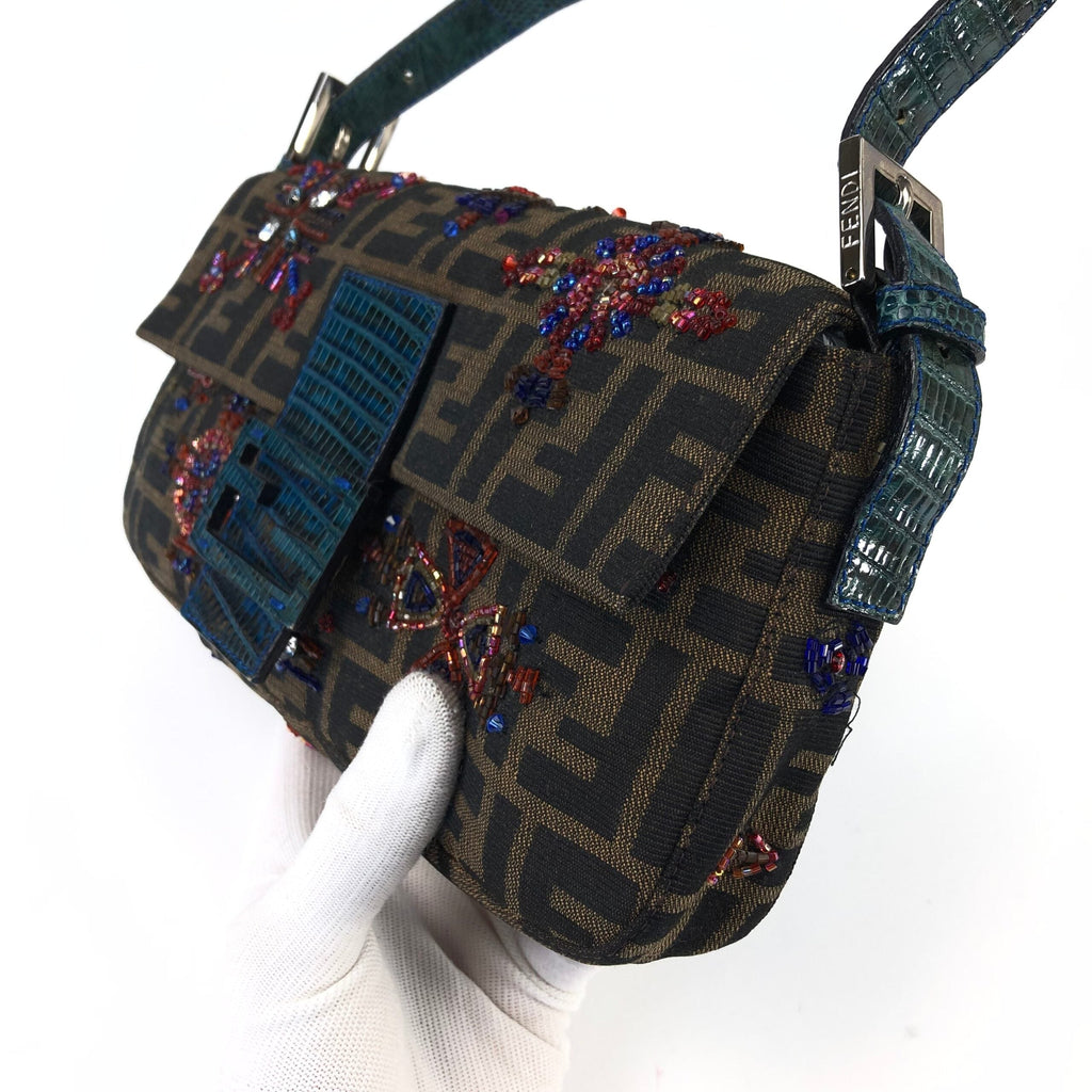 FENDI ZUCCA BEADED BAGUETTE BAG