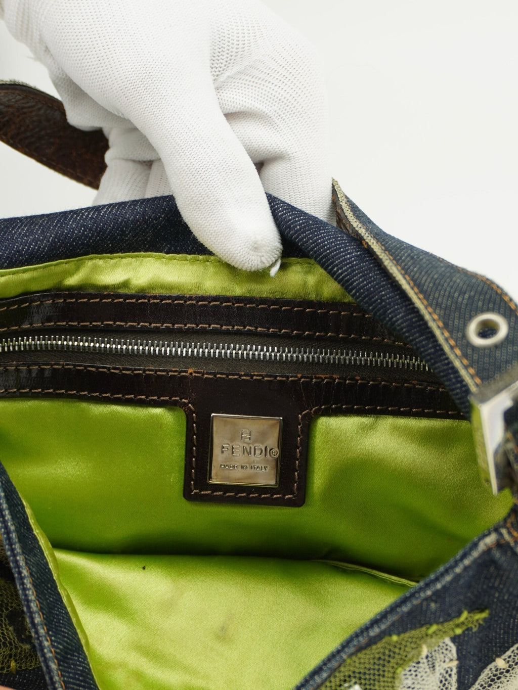 FENDI DENIM BAGUETTE WITH FLOWER DETAILING