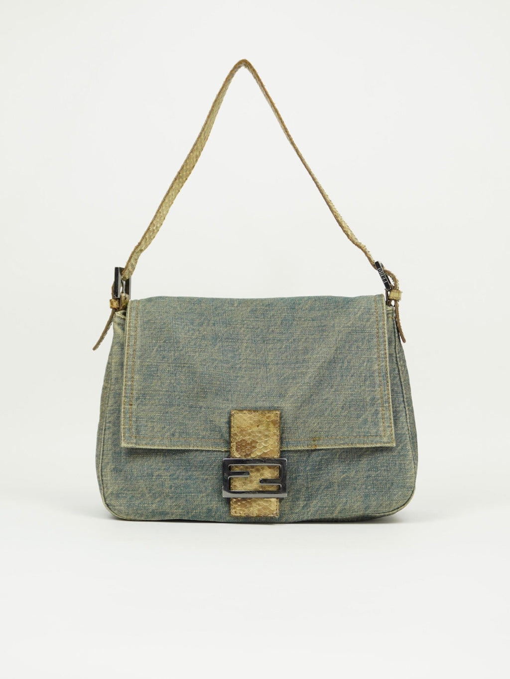 FENDI MAMA DENIM BAGUETTE WITH LIZARD TRIM