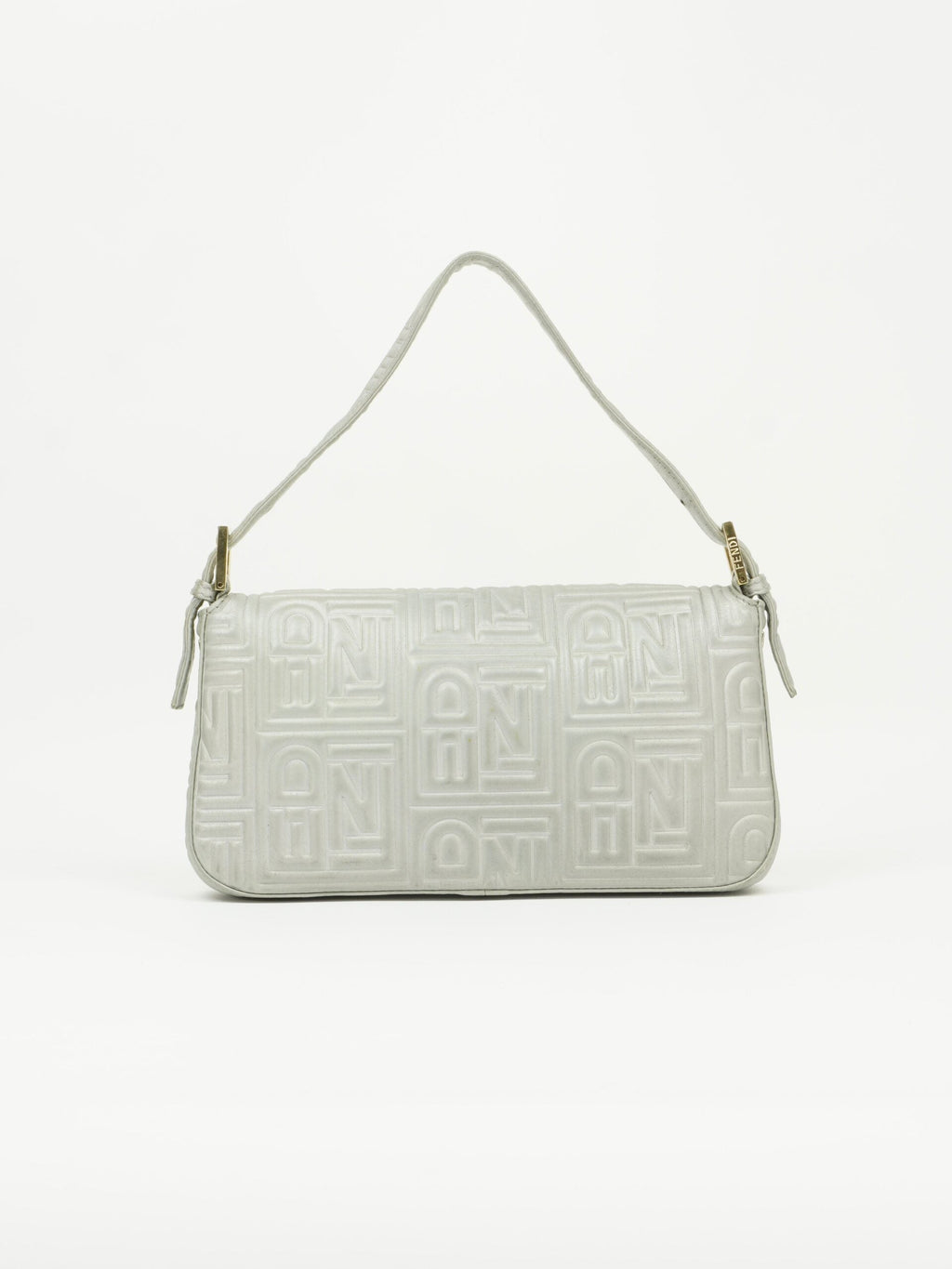 FENDI SILVER LEATHER LOGO BAGUETTE