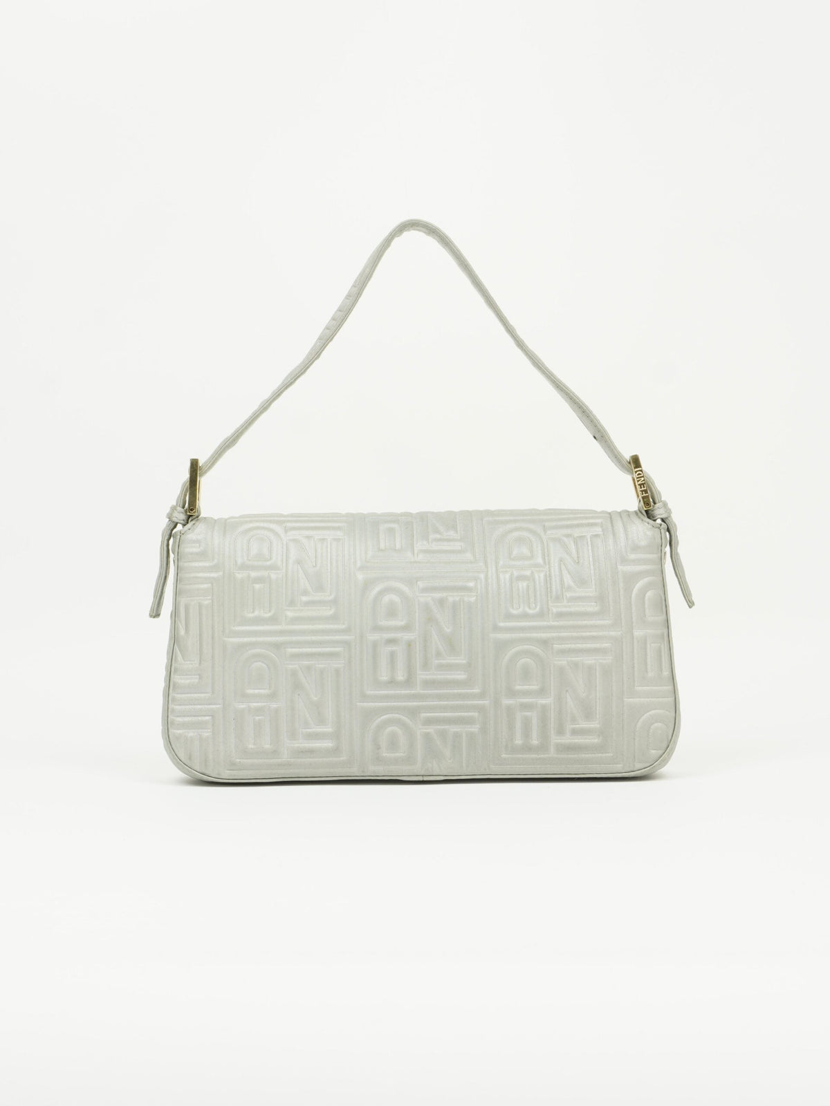FENDI SILVER LEATHER LOGO BAGUETTE