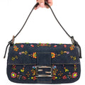 FENDI DENIM FLORAL BEADED BAGUETTE BAG