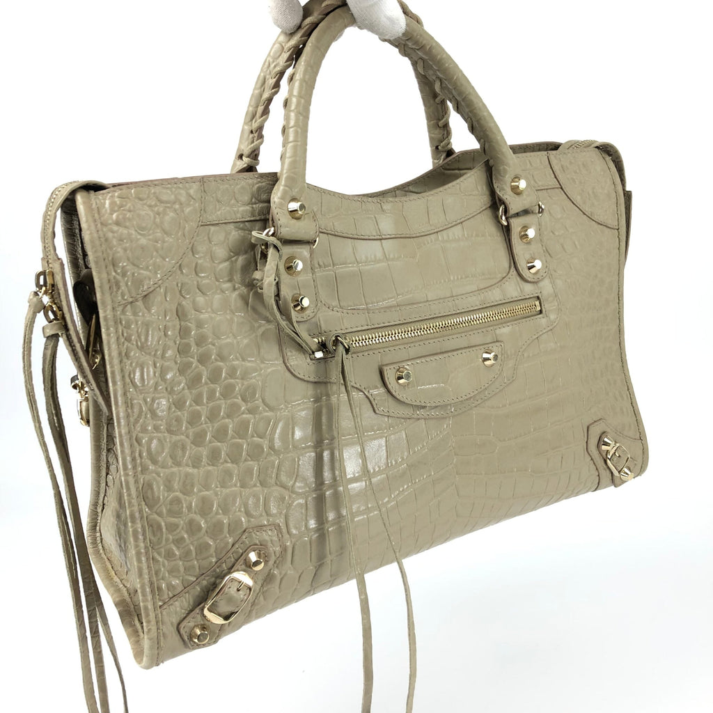 BALENCIAGA CROCODILE EMBOSSED LEATHER CITY BAG