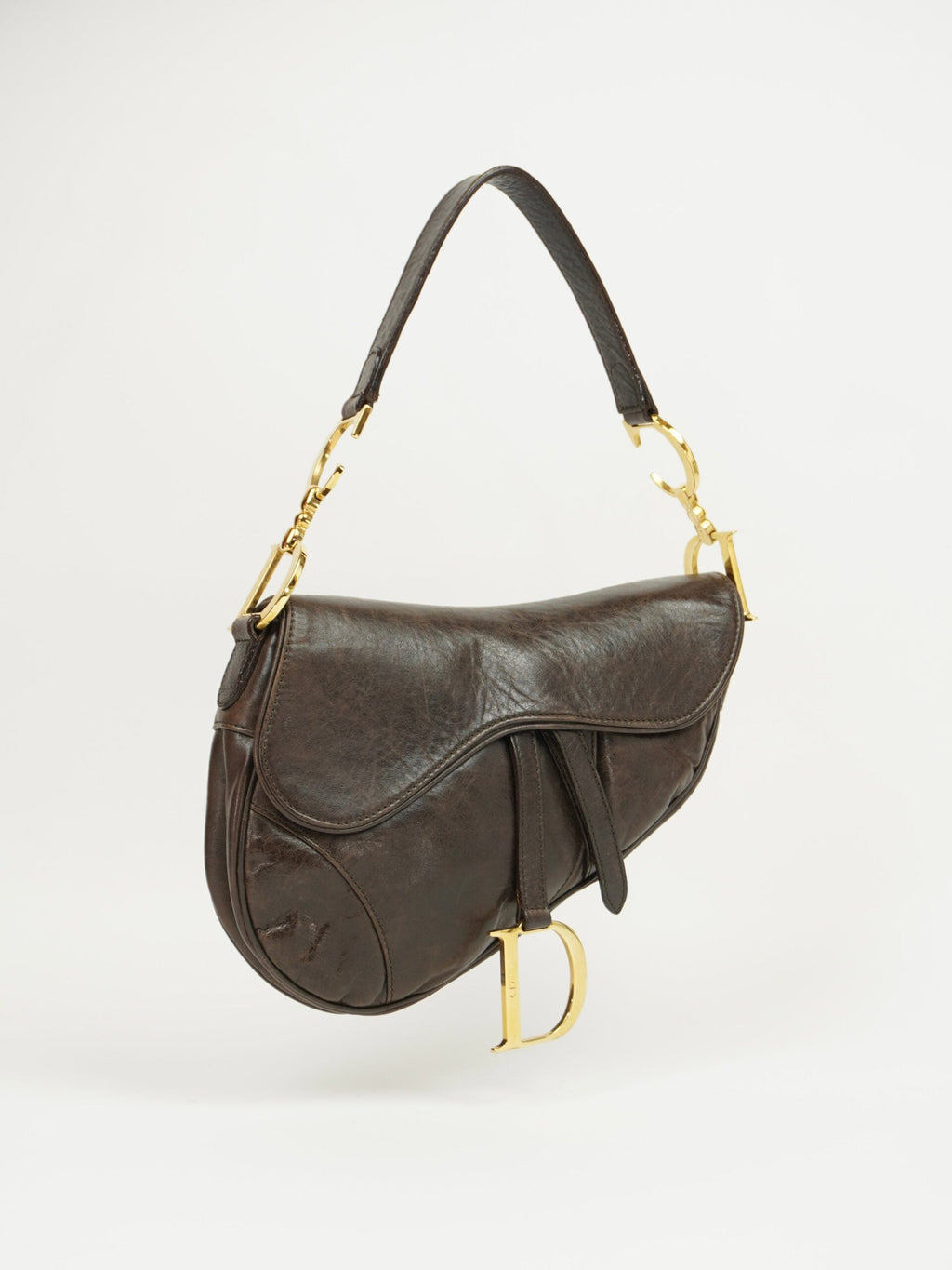 CHRISTIAN DIOR BROWN LEATHER SADDLE BAG