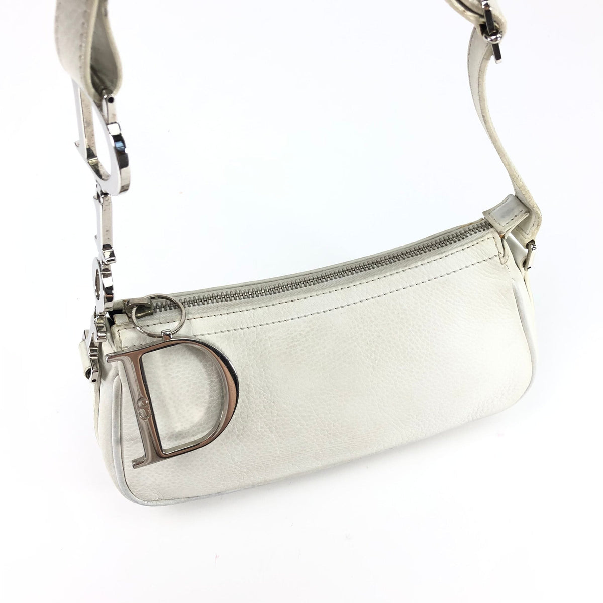 CHRISTIAN DIOR LEATHER SHOULDER BAG WITH SILVER DETAILING
