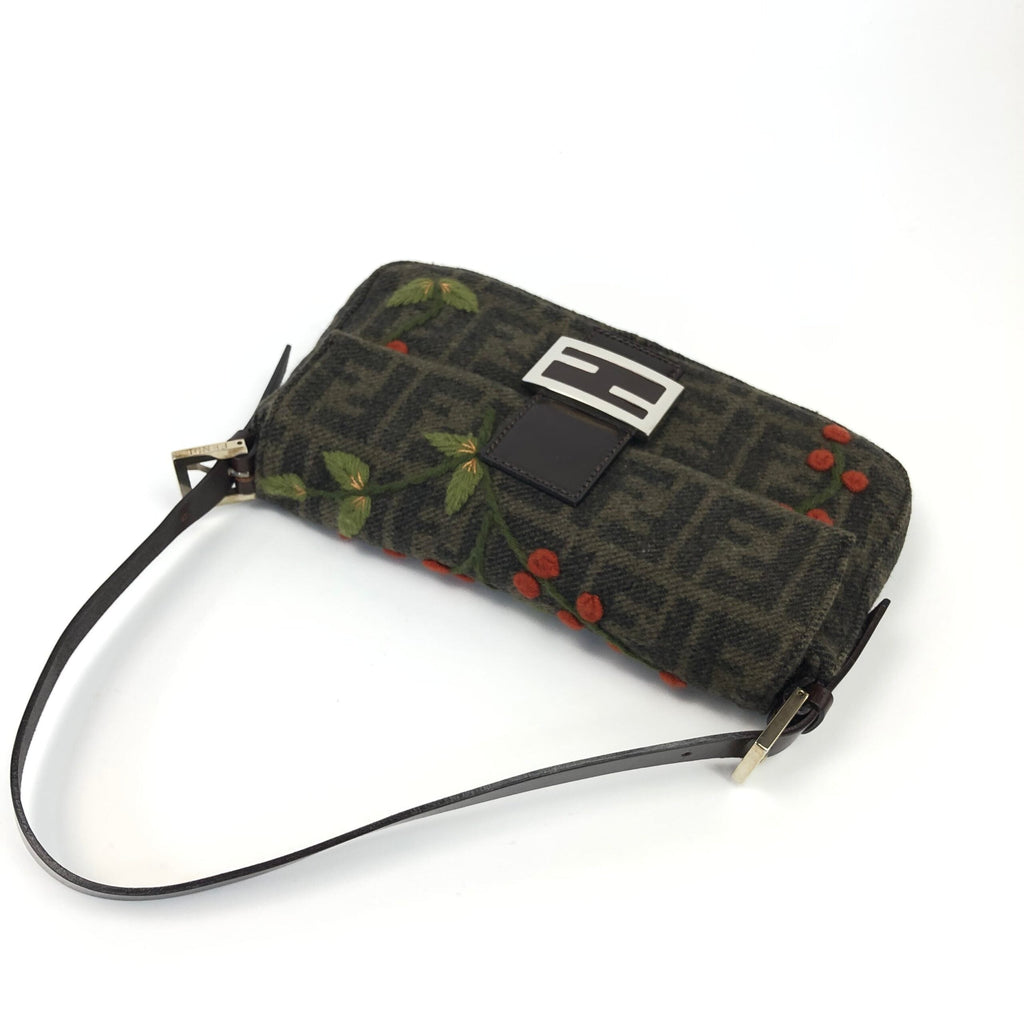 FENDI ZUCCA CASHMERE WOOL BAGUETTE SHOULDER BAG