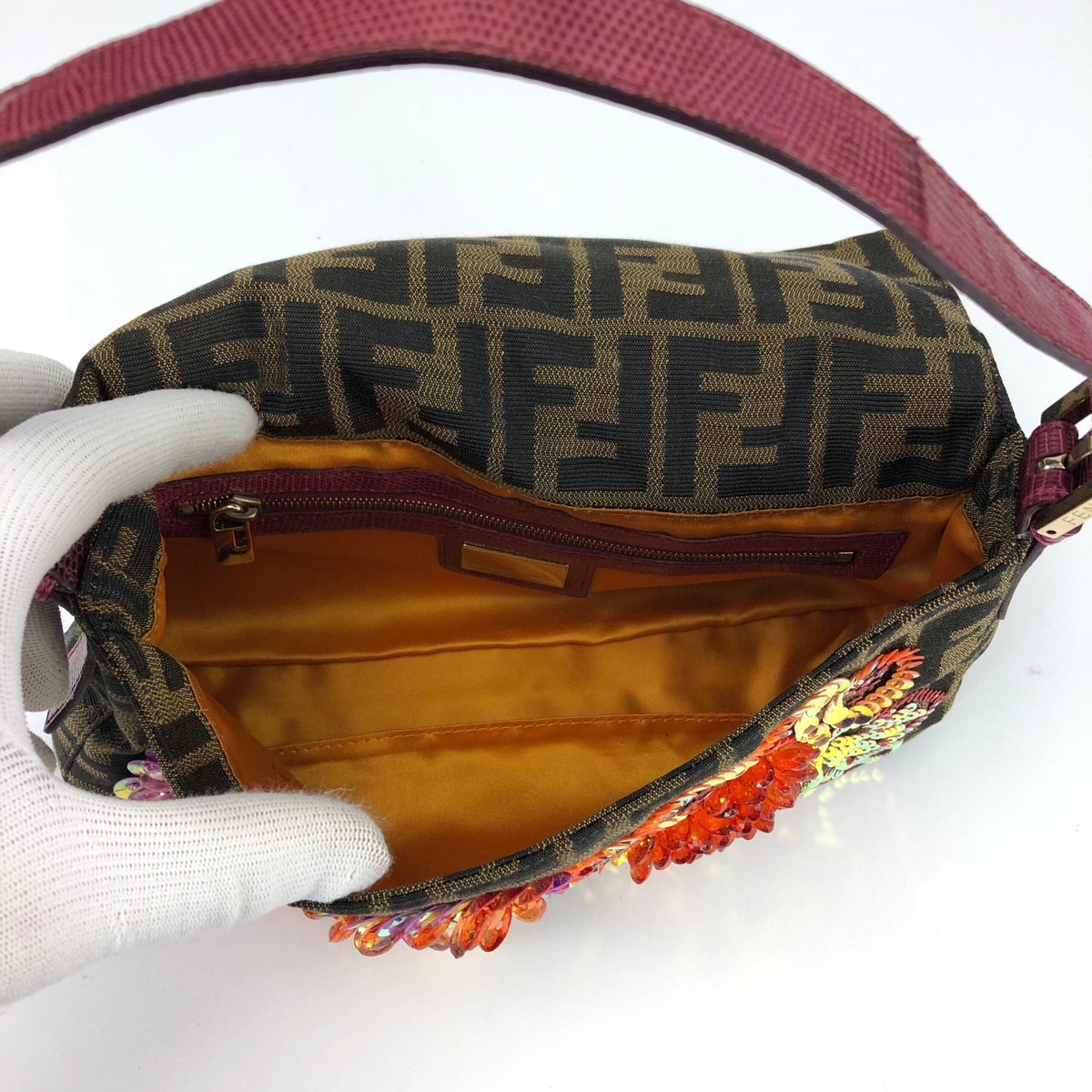 FENDI BEADED BAGUETTE BAG WITH EXOTIC LIZARD DETAILING
