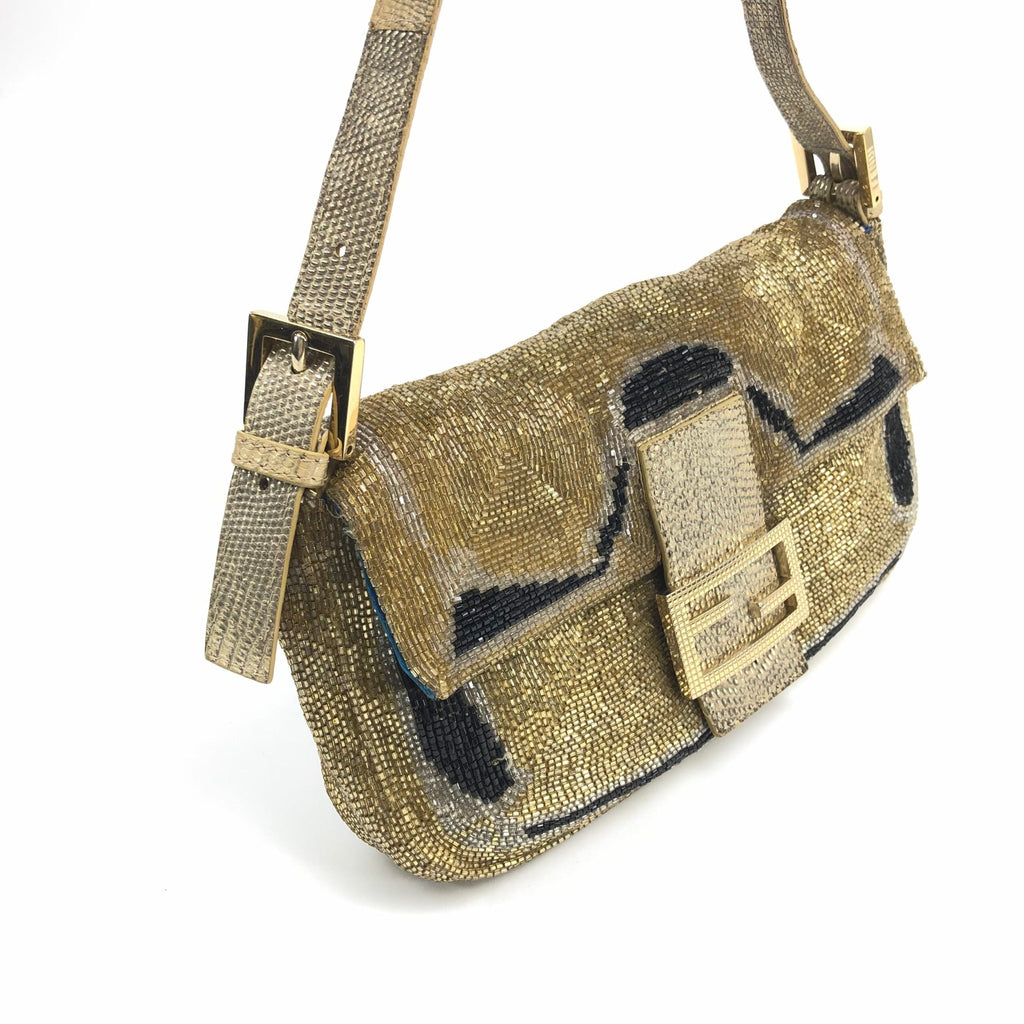FENDI BEADED GOLD BAGUETTE BAG