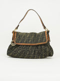 FENDI ZUCCA SHOULDER BAG WITH CROCODILE EMBOSSED TRIM