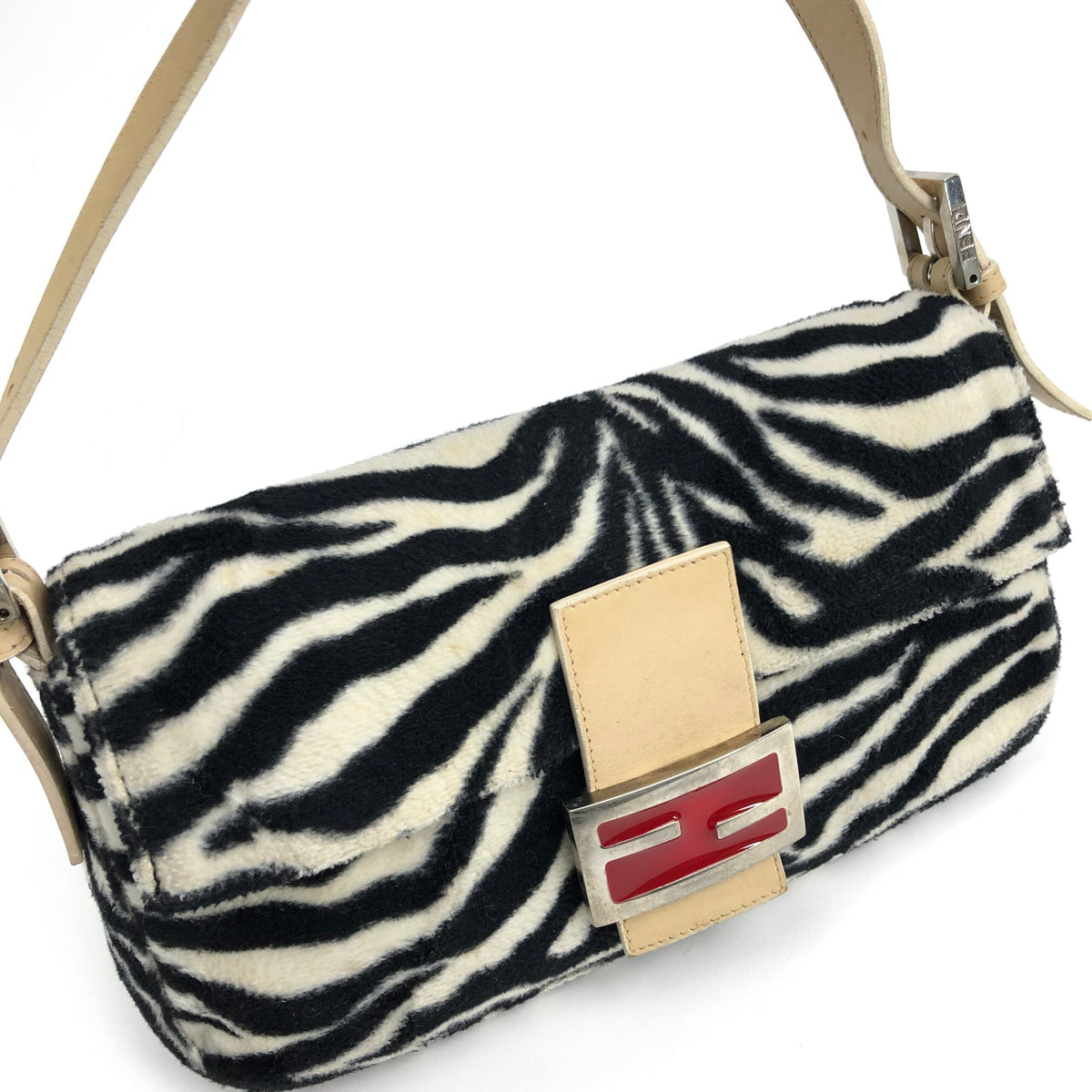 FENDI FLUFFY ZEBRA BAGUETTE SHOULDER BAG