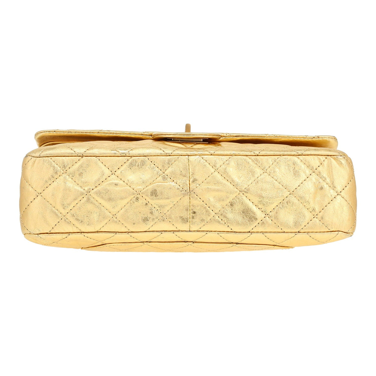 Chanel 2.55 handbag in gold quilted leather - DETAIL 1