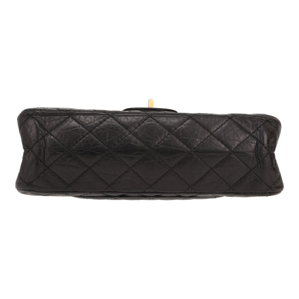 Chanel 2.55 medium model shoulder bag in black quilted leather - DETAIL 1
