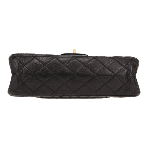 Chanel 2.55 medium model shoulder bag in black quilted leather - DETAIL 1