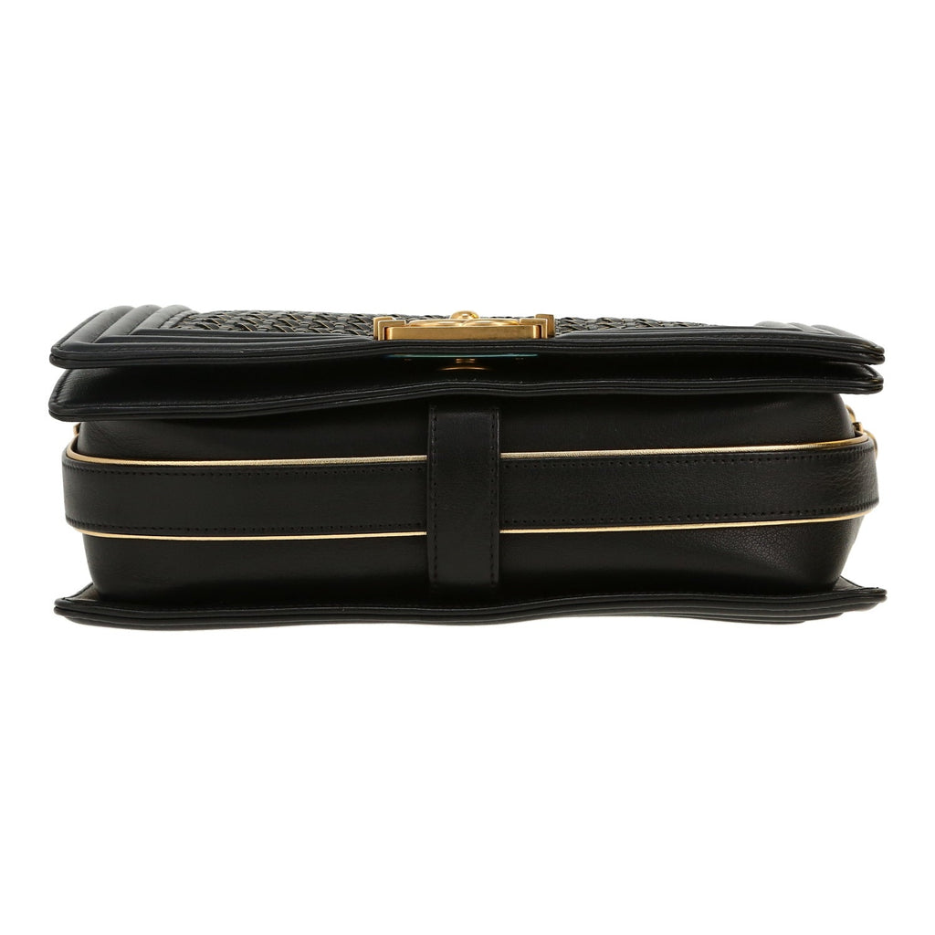 Chanel Boy shoulder bag in black and gold braided leather - DETAIL 1