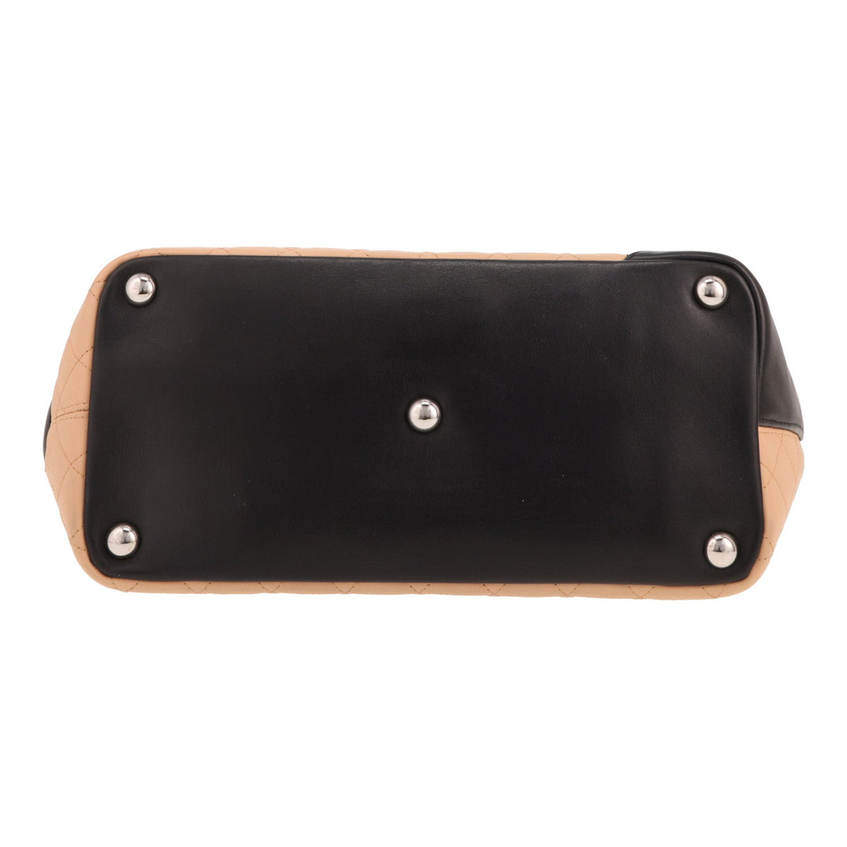 Chanel Cambon shopping bag in beige and black quilted leather - DETAIL 1