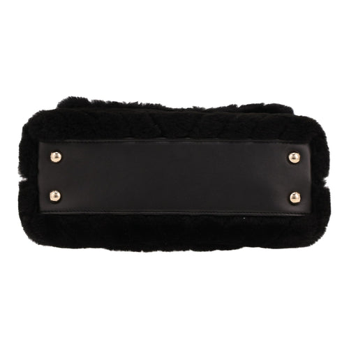 Chanel Coco Handle handbag in black synthetic furr and black leather - DETAIL 1