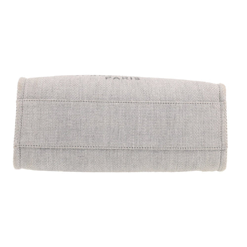 Chanel Deauville shopping bag in grey canvas and black leather - DETAIL 1
