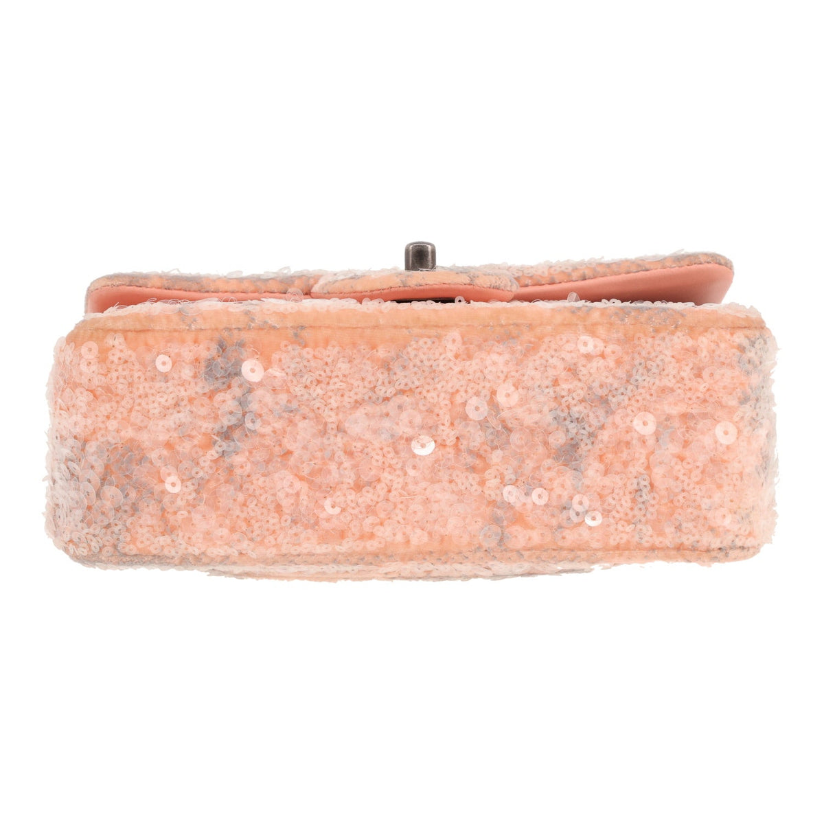 Chanel Mini Timeless handbag in powder pink and grey velvet with sequins - DETAIL 1