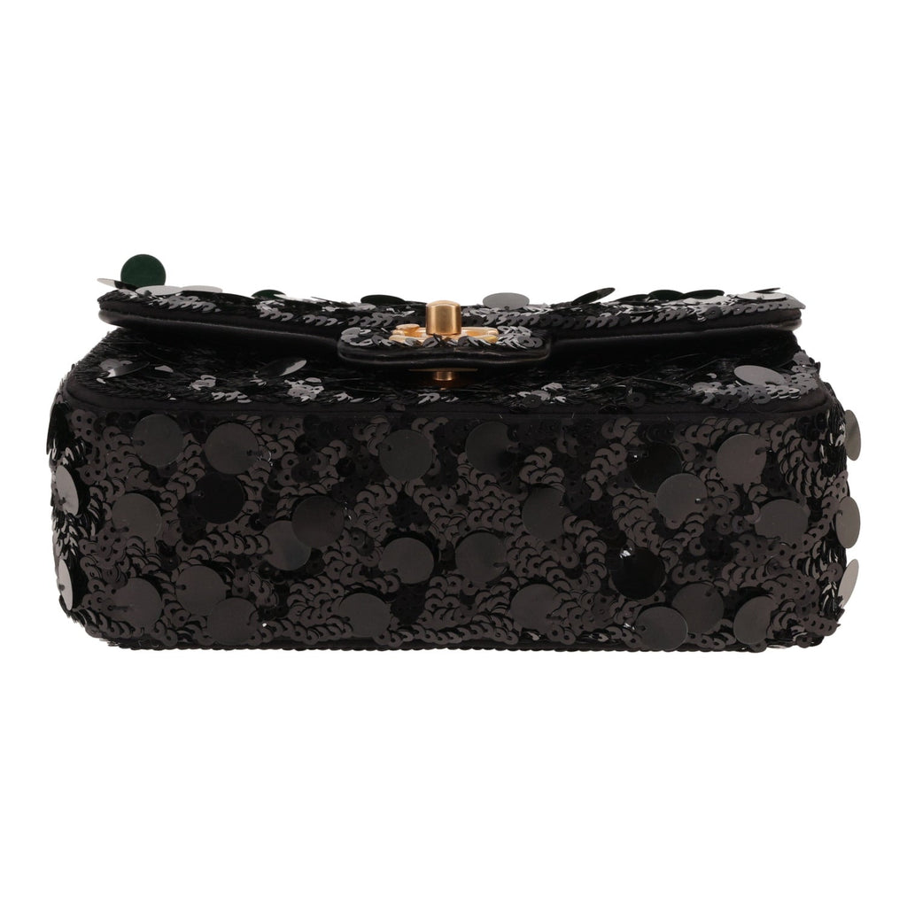 Chanel Mini Timeless shoulder bag paillette and black satin - DETAIL 1