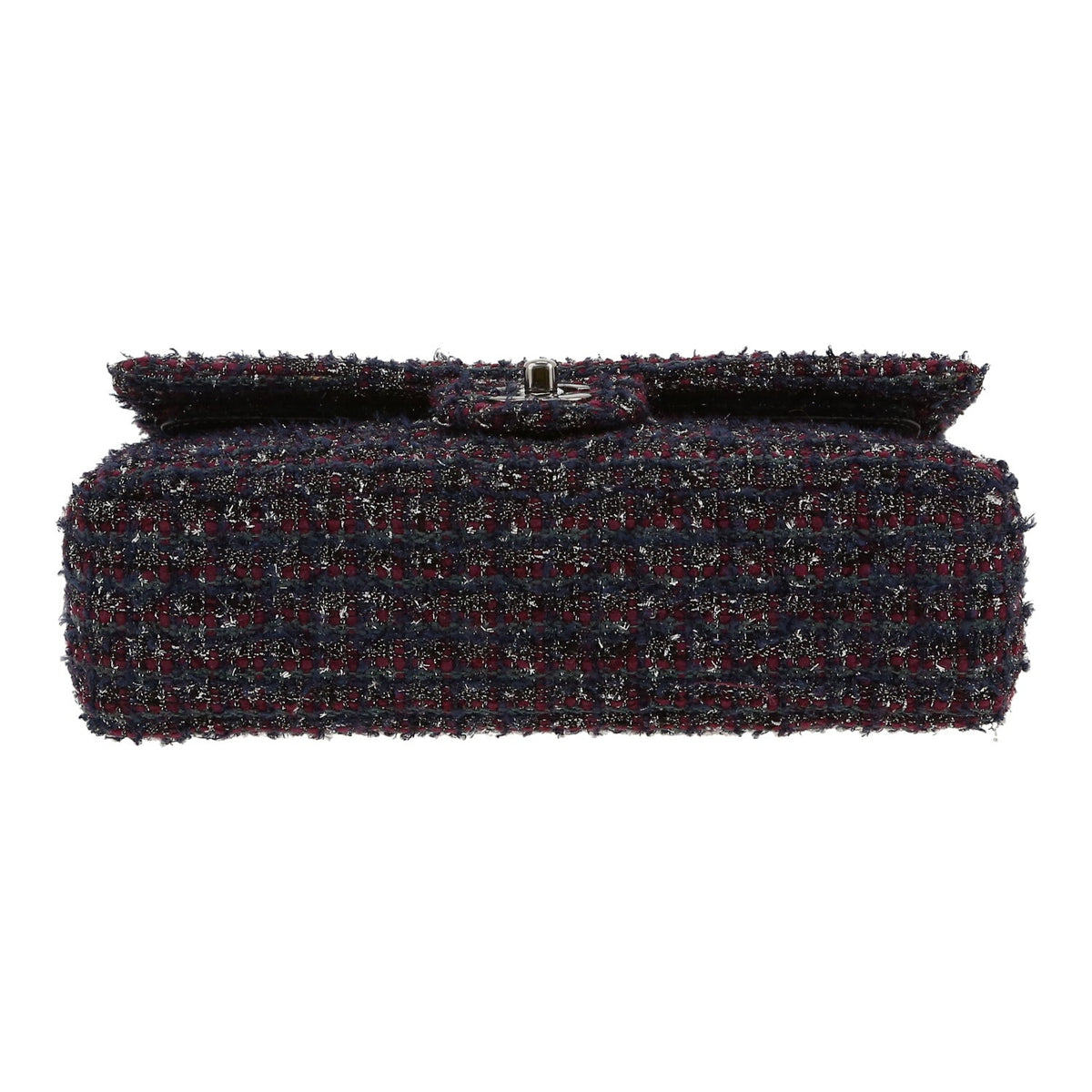 Chanel Timeless Classic handbag in navy blue and burgundy tweed - DETAIL 1