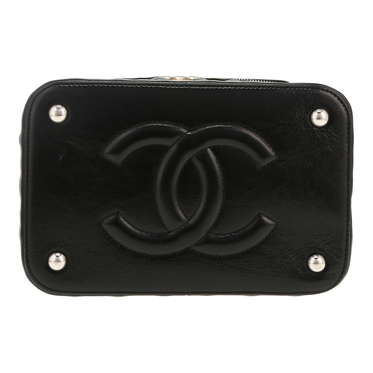 Chanel Vanity vanity case in wicker and black leather - DETAIL 1