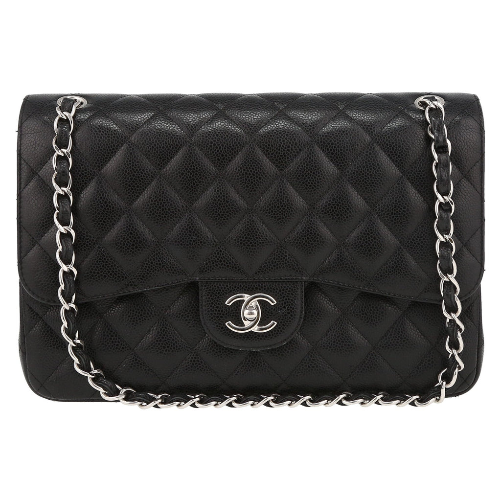 Chanel Timeless Jumbo shoulder bag in black quilted grained leather - DETAIL 2