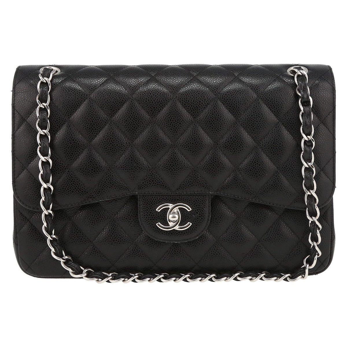 Chanel Timeless Jumbo shoulder bag in black quilted grained leather - DETAIL 2