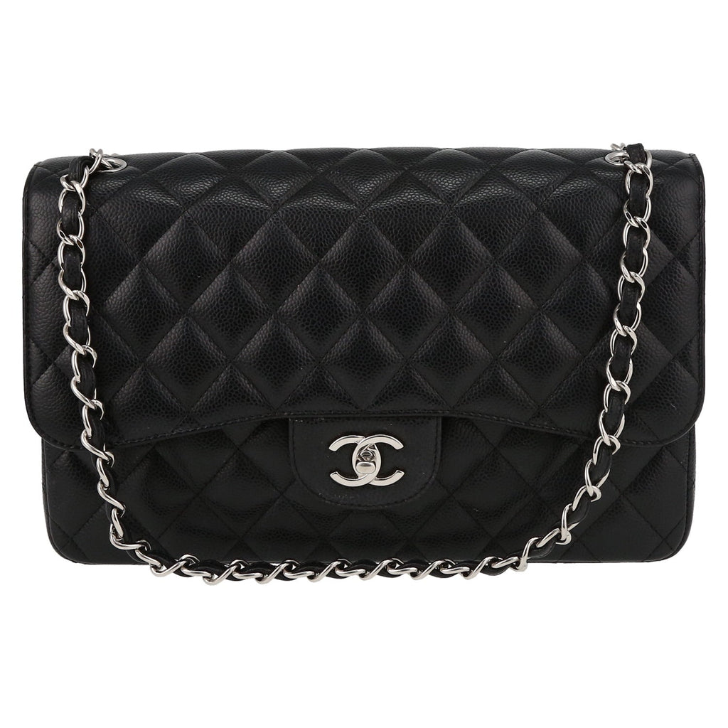 Chanel Timeless Jumbo shoulder bag in black quilted grained leather - DETAIL 2