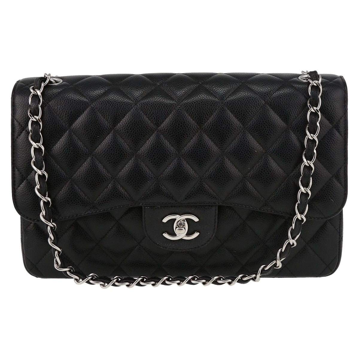 Chanel Timeless Jumbo shoulder bag in black quilted grained leather - DETAIL 2