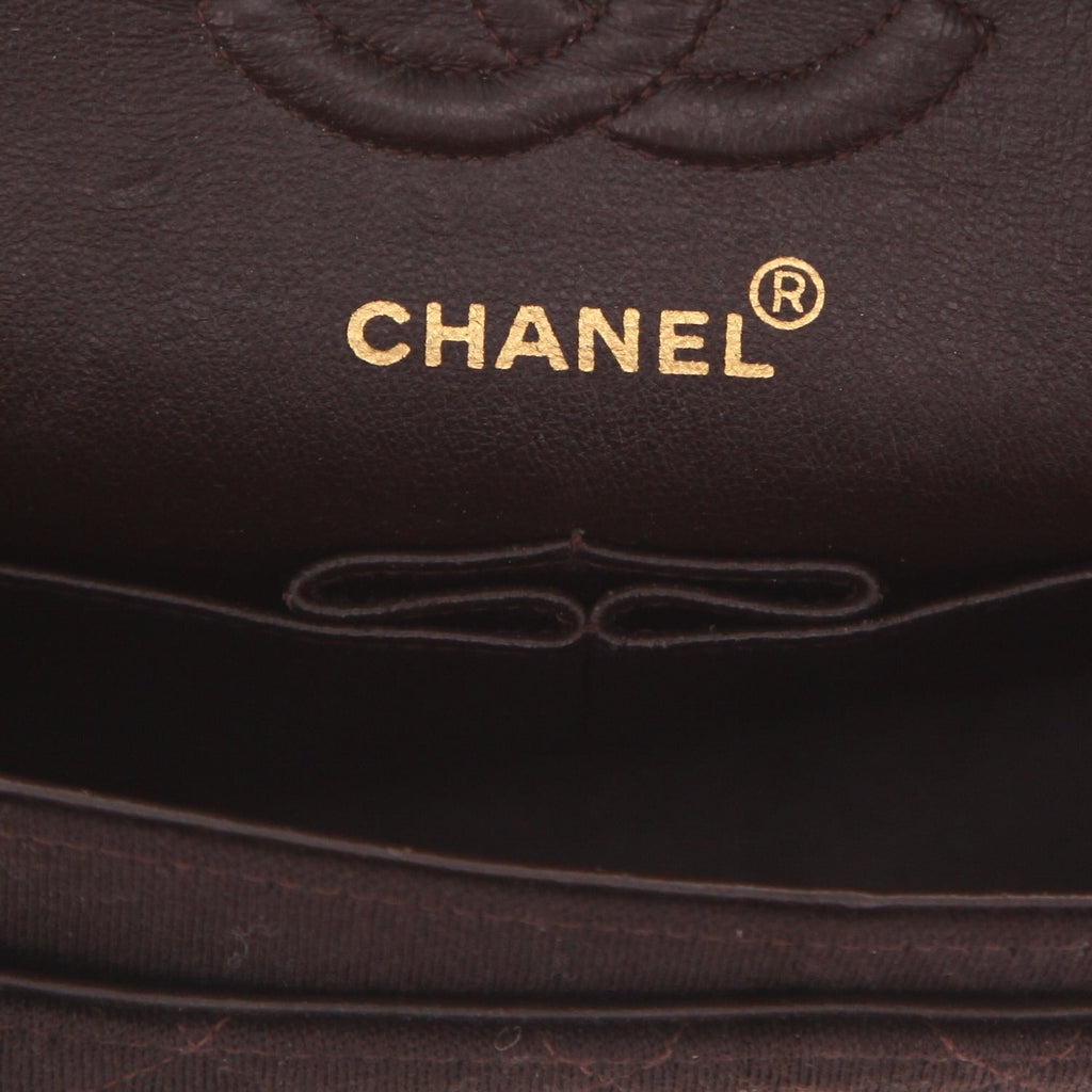 Chanel Timeless Petit handbag in brown jersey canvas - DETAIL 2