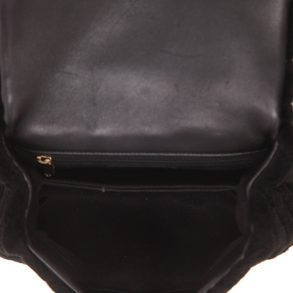 Chanel Coco Handle handbag in black synthetic furr and black leather - DETAIL 3