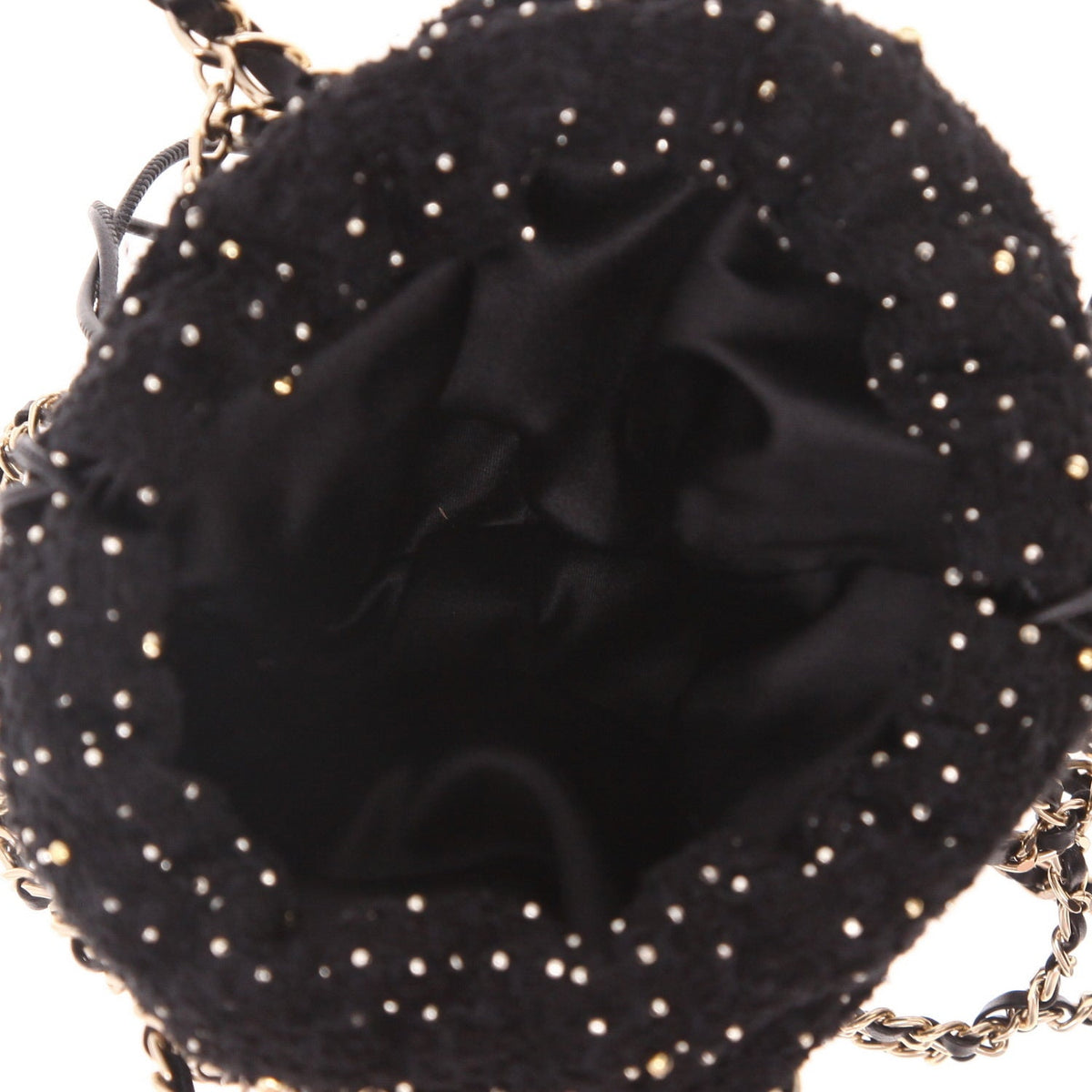 Chanel handbag in black tweed and black leather - DETAIL 3