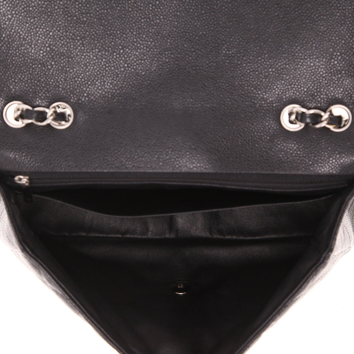 Chanel Timeless Jumbo shoulder bag in black quilted grained leather - DETAIL 3