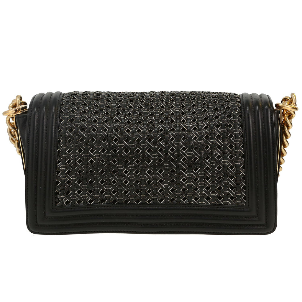 Chanel Boy shoulder bag in black and gold braided leather - DETAIL 4