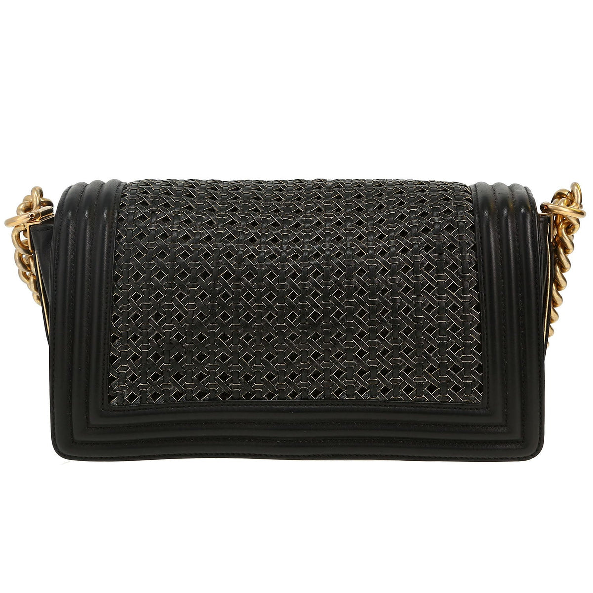 Chanel Boy shoulder bag in black and gold braided leather - DETAIL 4