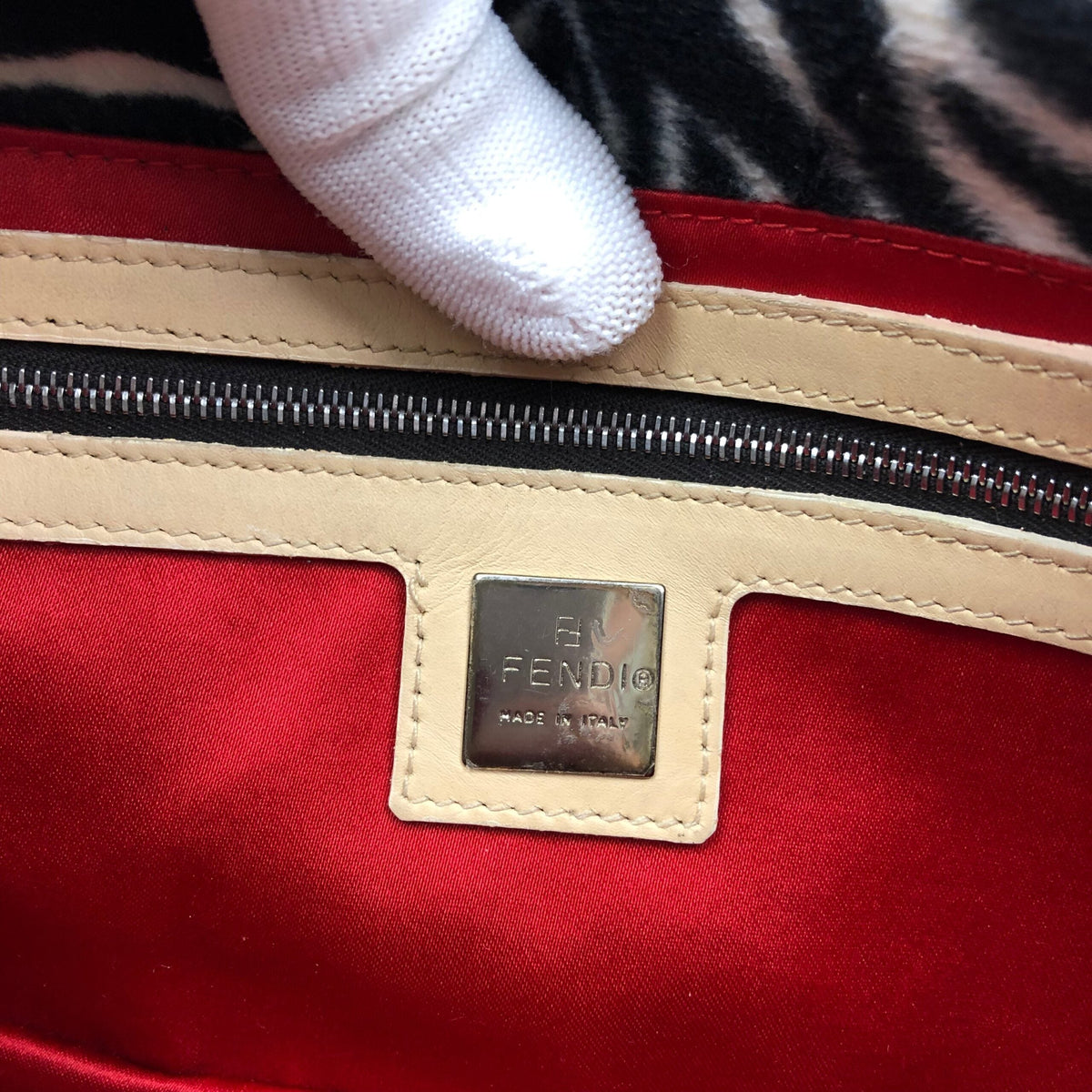 FENDI FLUFFY ZEBRA BAGUETTE SHOULDER BAG