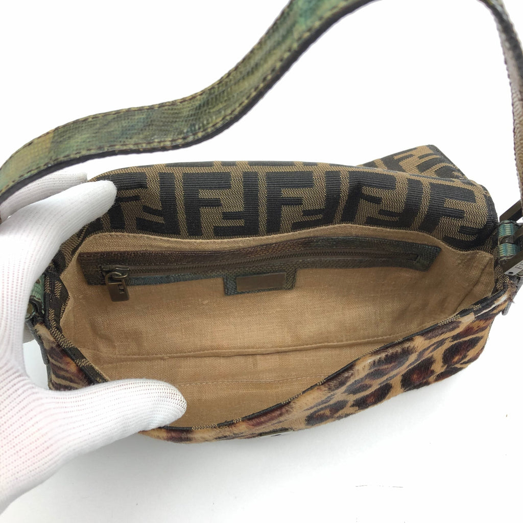 FENDI LEOPARD PONY HAIR ZUCCA BAGUETTE BAG