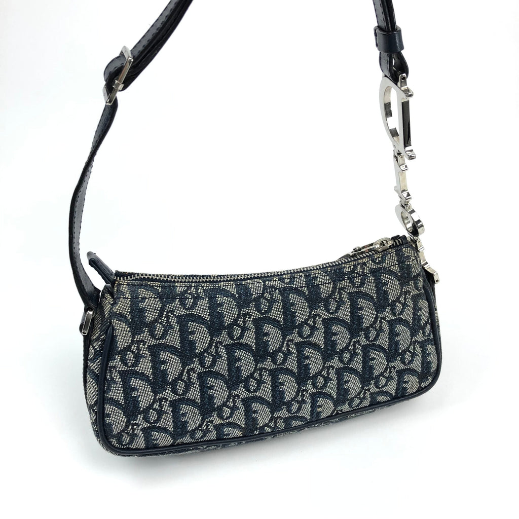 CHRISTIAN DIOR MONOGRAM SHOULDER BAG WITH SILVER DETAILING
