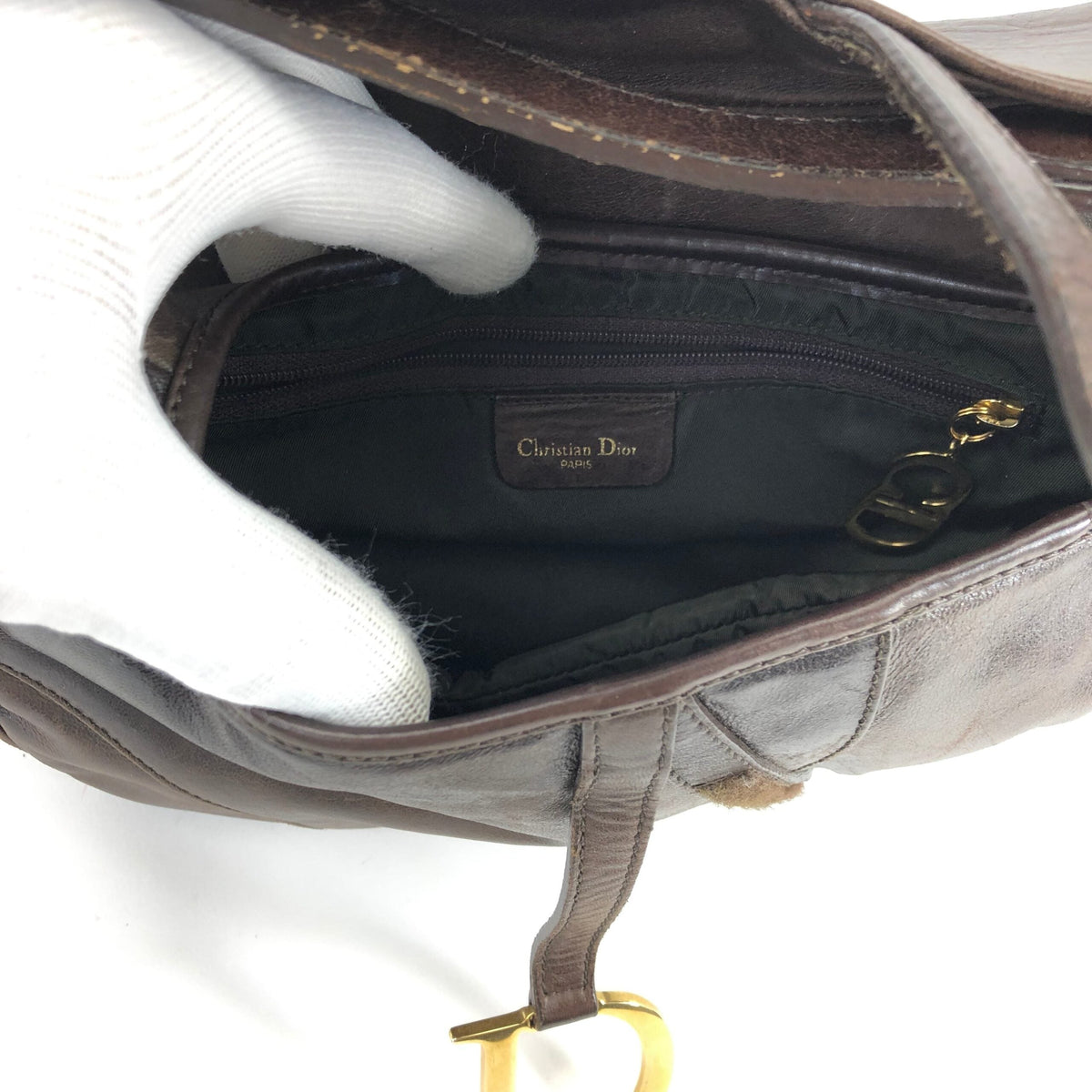 CHRISTIAN DIOR BROWN LEATHER SADDLE BAG