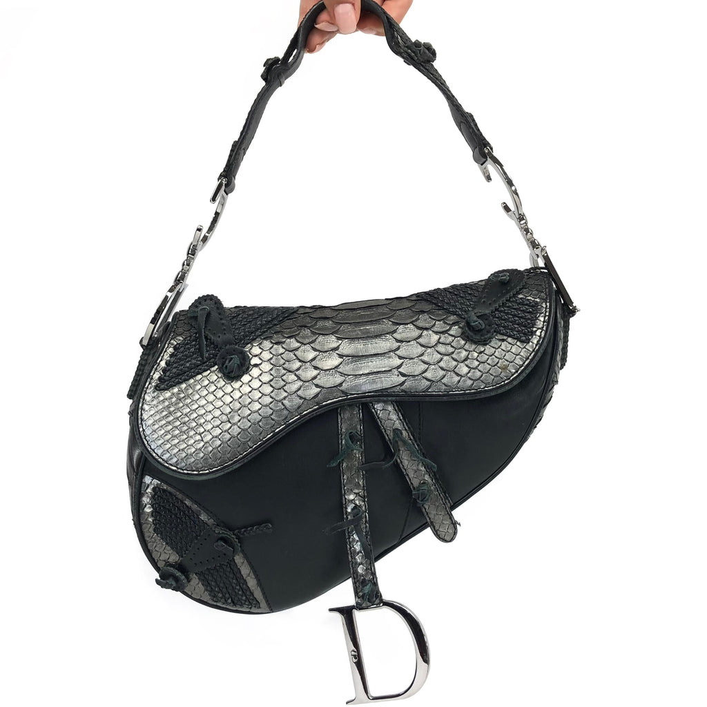 CHRISTIAN DIOR HOLLYWOOD PYTHON LEATHER SADDLE BAG