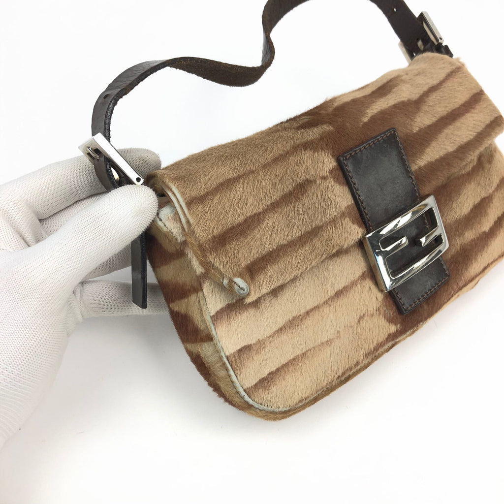 FENDI CALF HAIR BAGUETTE SHOULDER BAG