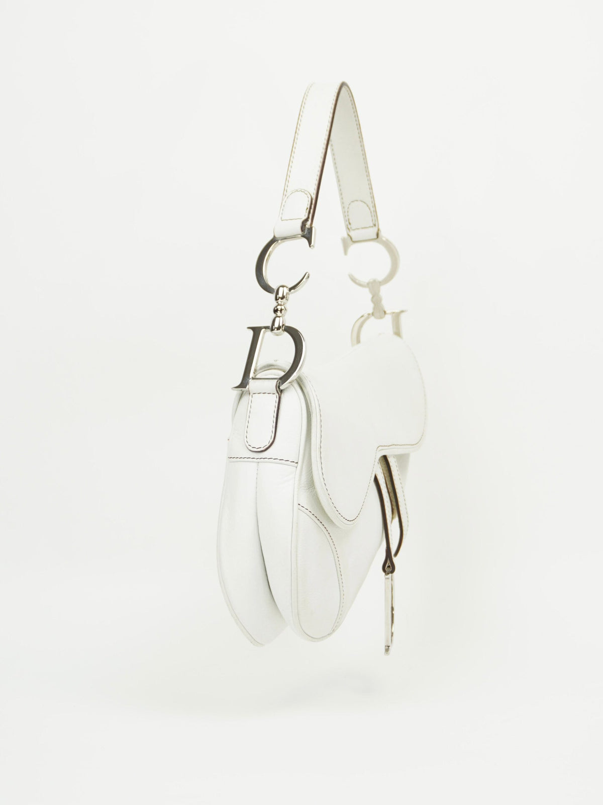 CHRISTIAN DIOR WHITE LEATHER SADDLE BAG