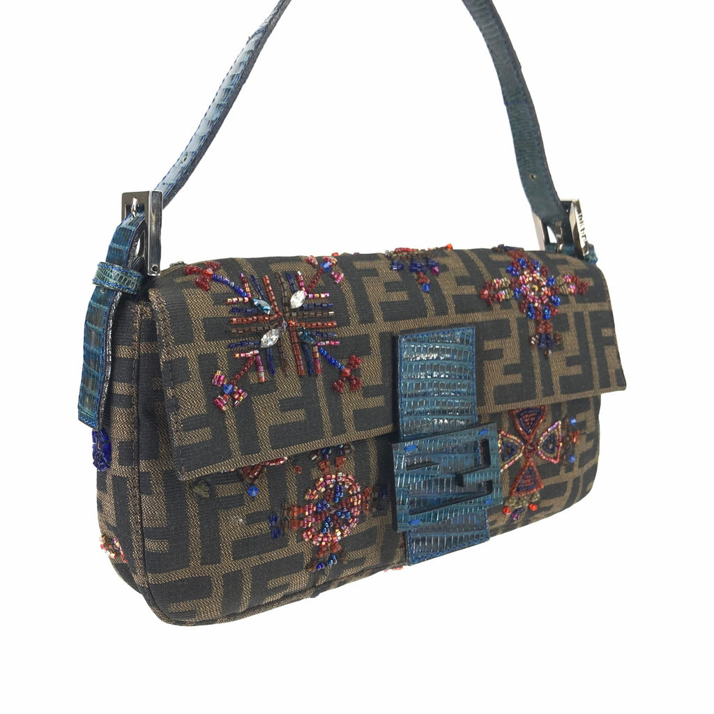 FENDI ZUCCA BEADED BAGUETTE BAG