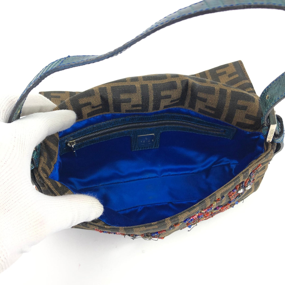 FENDI ZUCCA BEADED BAGUETTE BAG