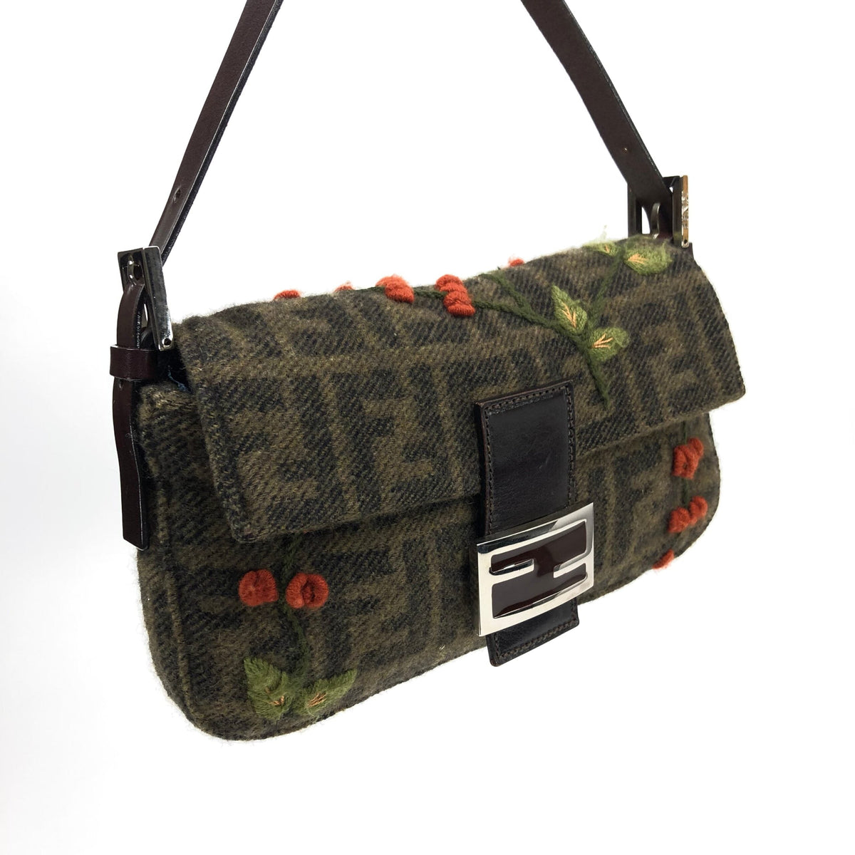 FENDI CASHMERE WOOL BAGUETTE SHOULDER BAG