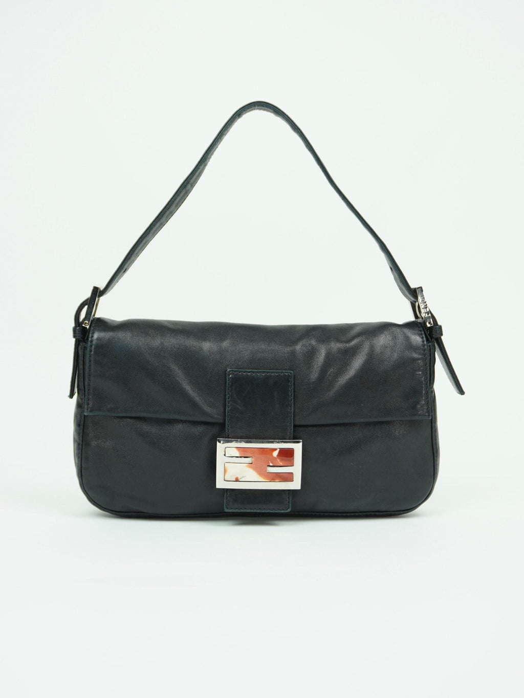 FENDI LEATHER BAGUETTE WITH MARBLE BUCKLE