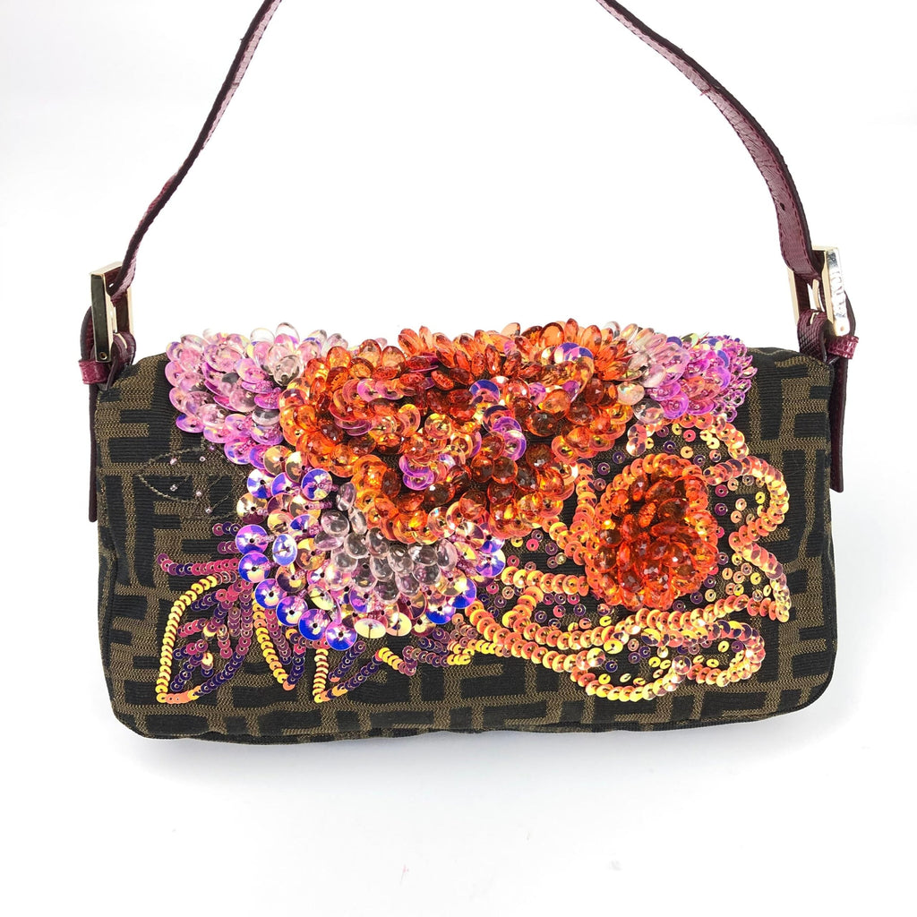 FENDI BEADED BAGUETTE BAG WITH EXOTIC LIZARD DETAILING